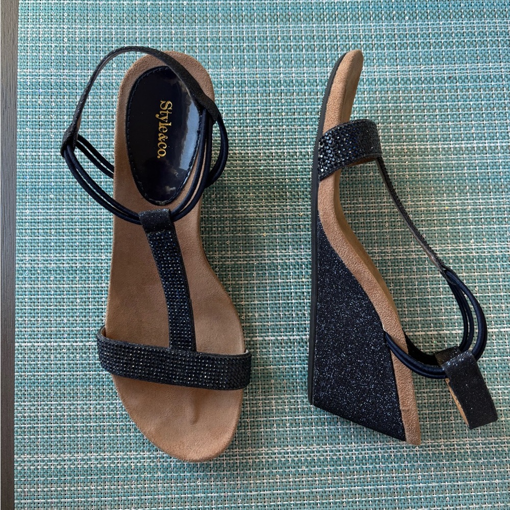 Style & co. Blue Sparkle Wedge Sandals
